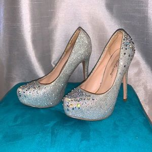 Woman’s Silver Rhinestone Platform Heels